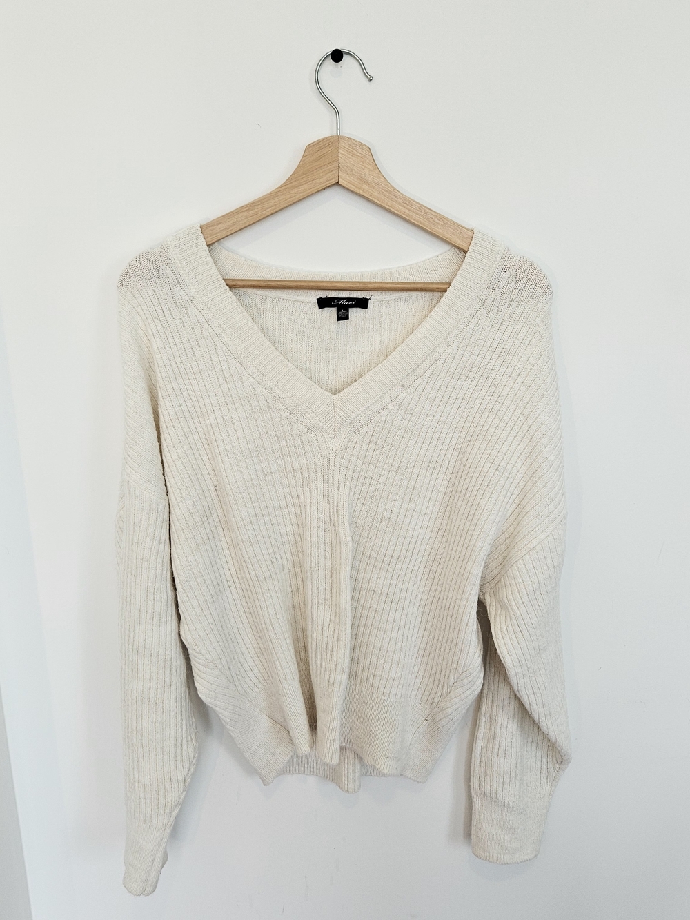 Mavi Cream Ribbed V-Neck Sweater